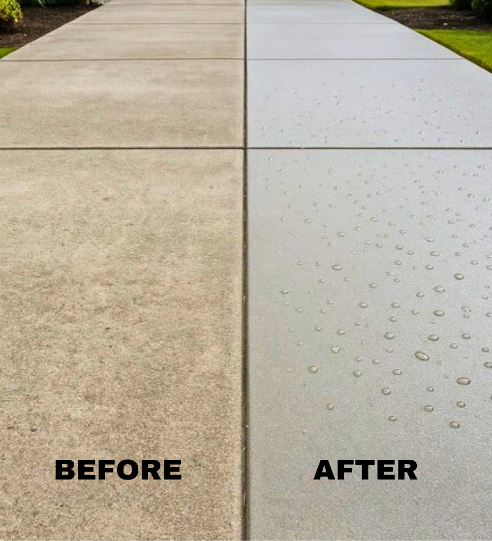 Before and after concrete sealing in Omaha showing enhanced color and durability